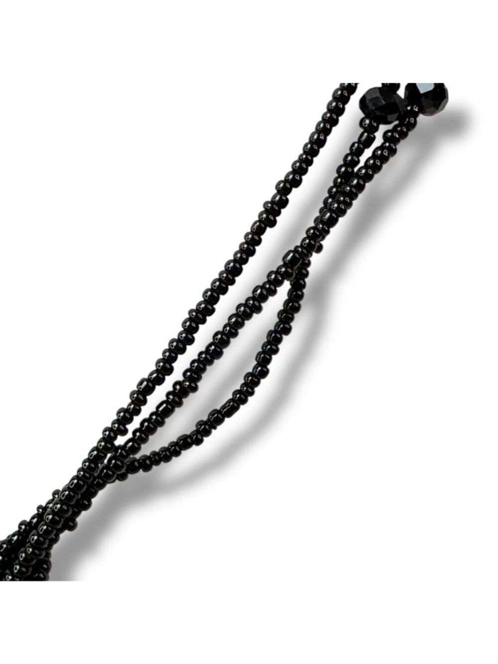 Vintage Handcrafted Jet Black Glass Bead Statement Necklace, Faceted Beads. Seed - Picture 7 of 9